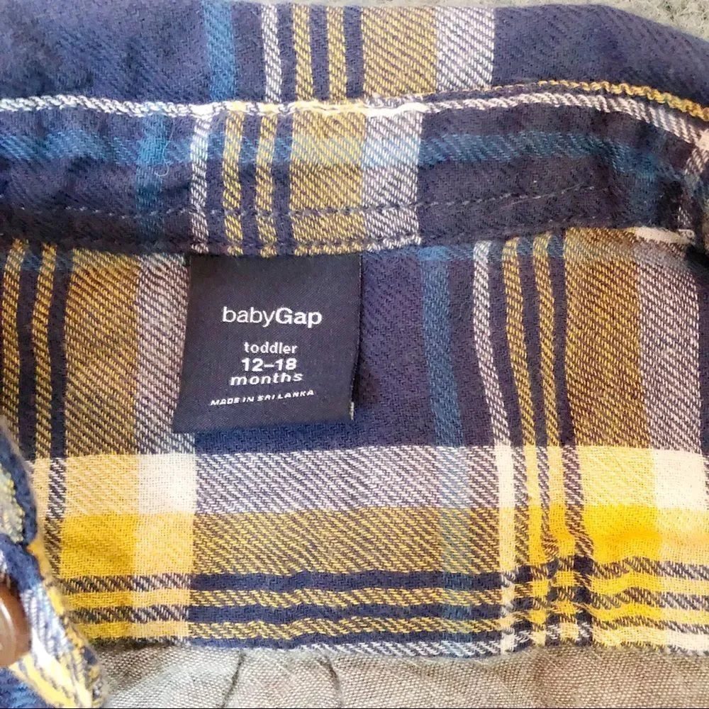 Baby Gap plaid shirt yellow blue and grey colors